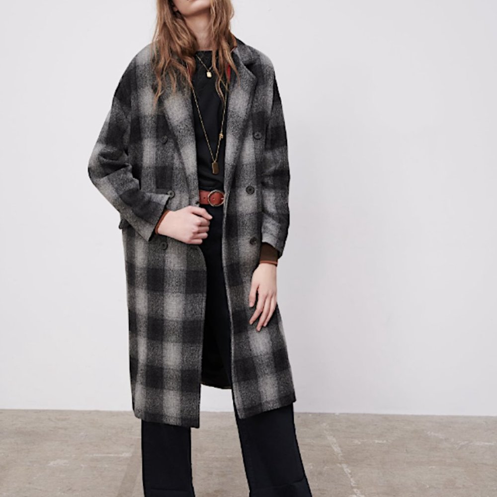 ZARA WOMEN PLAID MENSWEAR STYLE WOOL OVERSIZED COAT SIZE S NWT